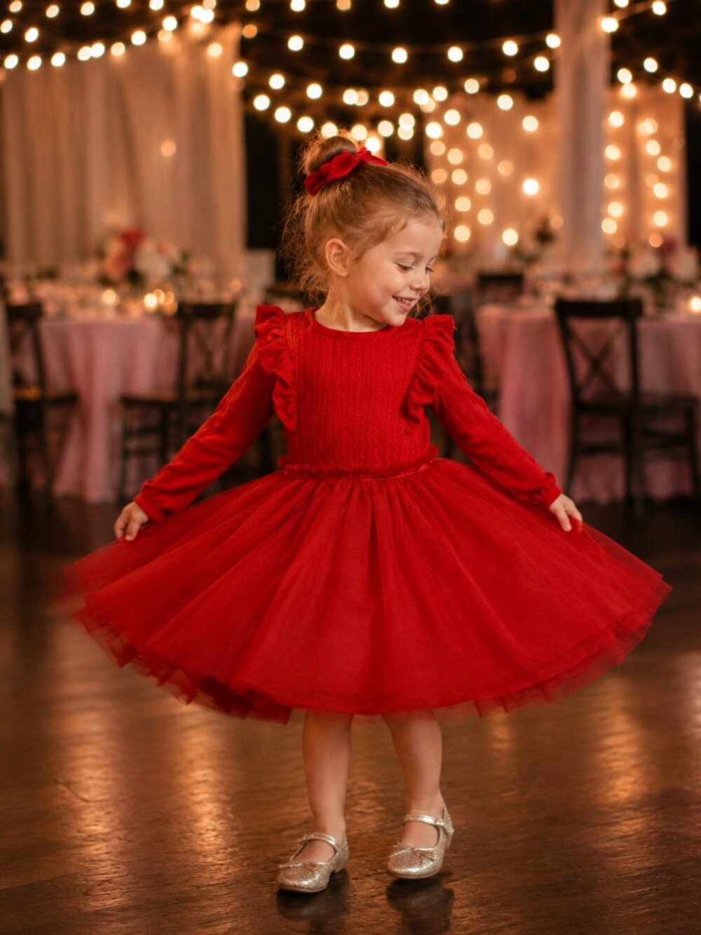 Cat & Jack Toddler Girl 5T Red Long‑Sleeve Tulle Dress – Special Occasion / Part